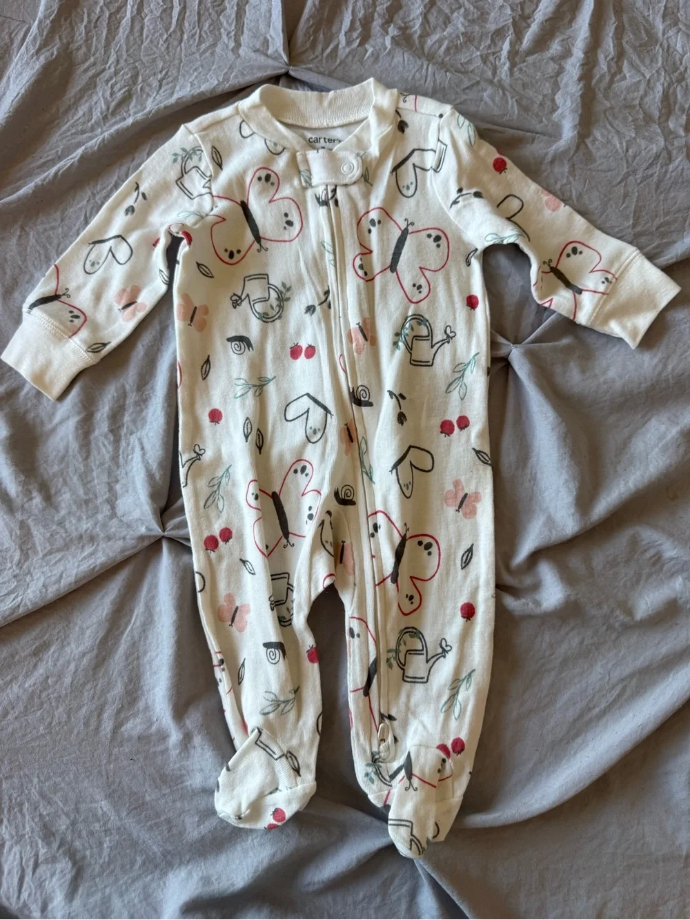 Carter's Cream Butterfly & Cherry Zip-Up Footed Pajamas